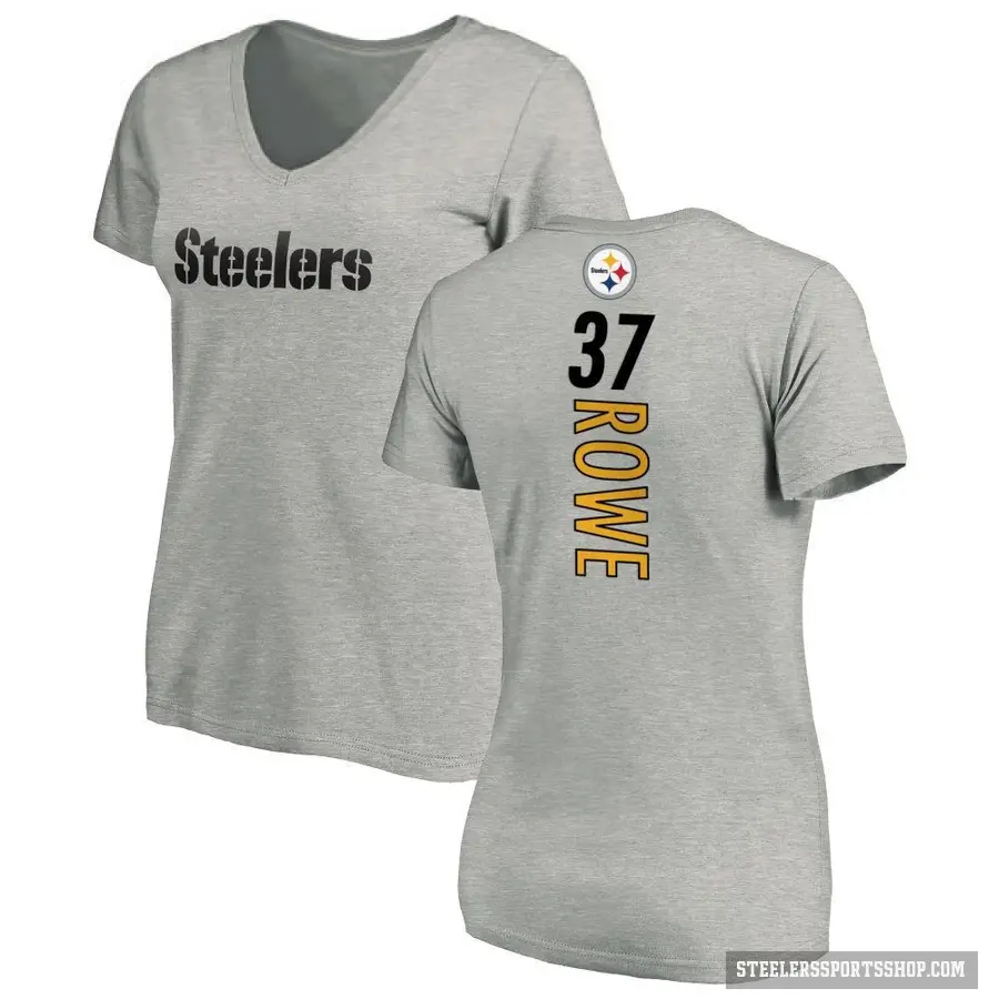 Women's ＃37 Eric Rowe Pittsburgh Steelers Ash Backer V-Neck T-Shirt