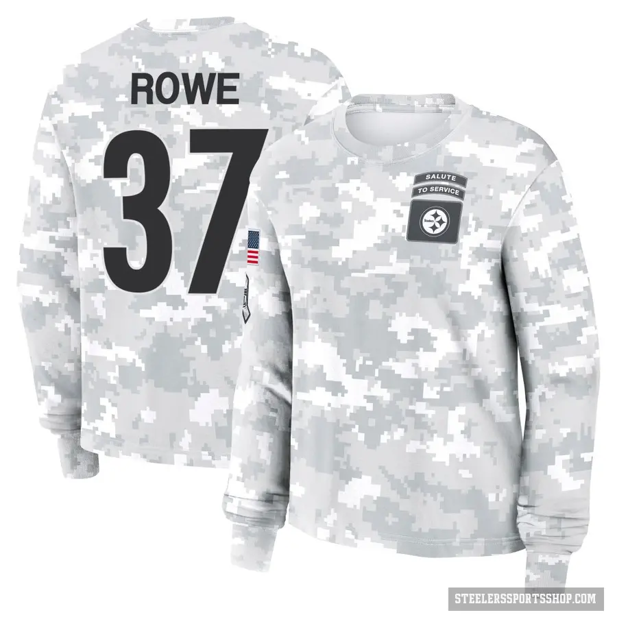 Women's ＃37 Eric Rowe Pittsburgh Steelers Camo Arctic 2024 Salute to Service Long Sleeve T-Shirt