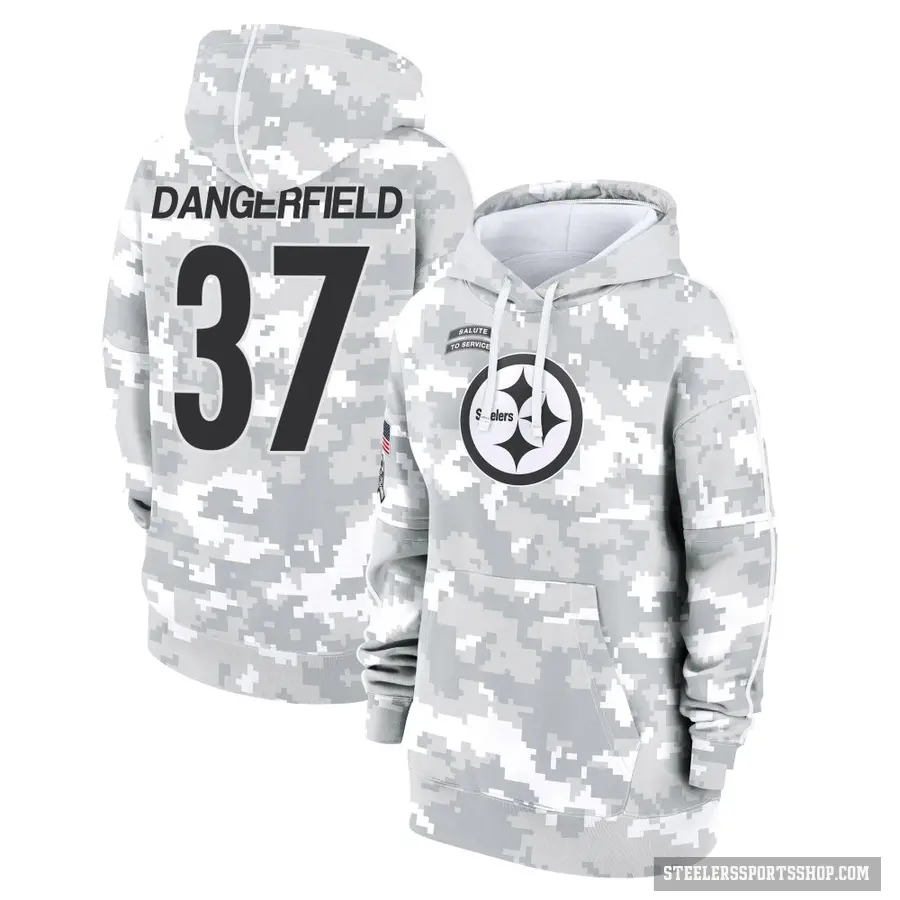 Women's ＃37 Jordan Dangerfield Pittsburgh Steelers Arctic Camo 2024 Salute to Service Club Fleece Pullover Hoodie