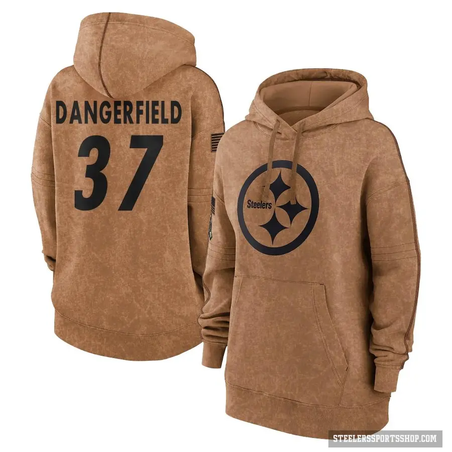 Women's ＃37 Jordan Dangerfield Pittsburgh Steelers Brown 2023 Salute To Service Pullover Hoodie