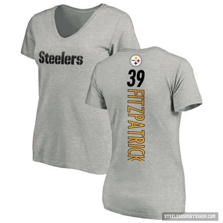 Women's ＃39 Minkah Fitzpatrick Pittsburgh Steelers Ash Backer V-Neck T-Shirt