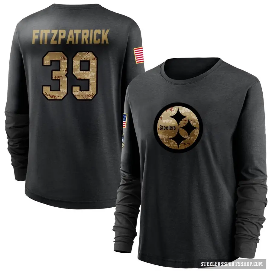 Women's ＃39 Minkah Fitzpatrick Pittsburgh Steelers Black 2020 Salute To Service Sideline Performance Long Sleeve T-Shirt