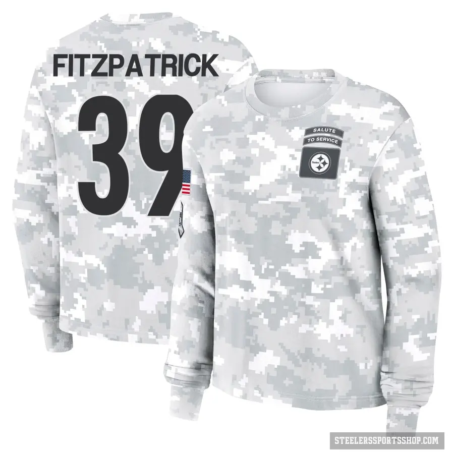 Women's ＃39 Minkah Fitzpatrick Pittsburgh Steelers Camo Arctic 2024 Salute to Service Long Sleeve T-Shirt