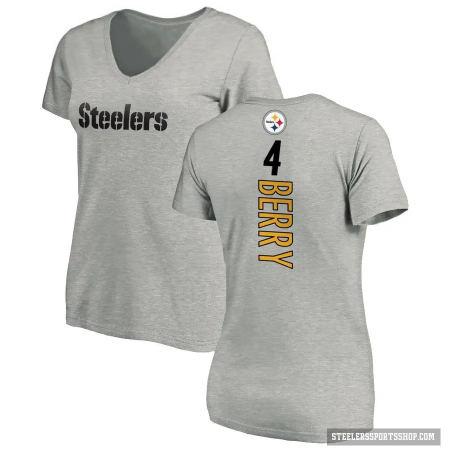 Women's ＃4 Jordan Berry Pittsburgh Steelers Ash Backer V-Neck T-Shirt