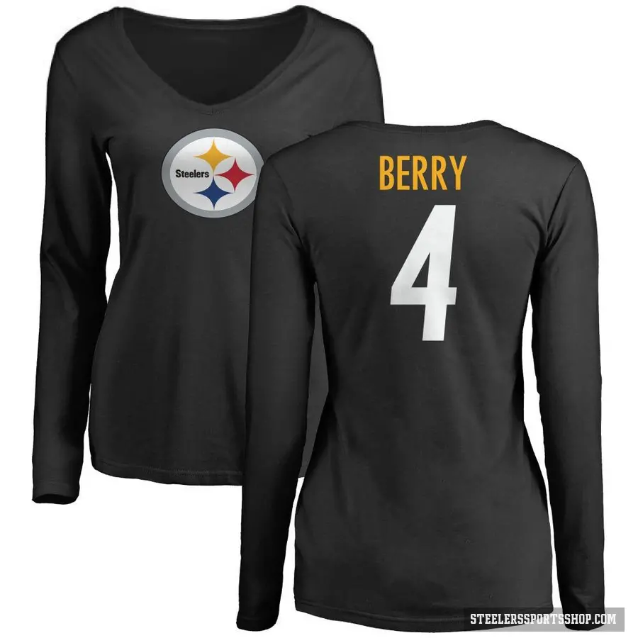 Women's ＃4 Jordan Berry Pittsburgh Steelers Black Logo Slim Fit Long Sleeve T-Shirt