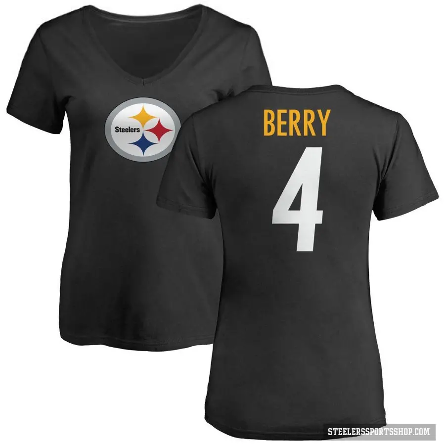 Women's ＃4 Jordan Berry Pittsburgh Steelers Black Logo Slim Fit T-Shirt