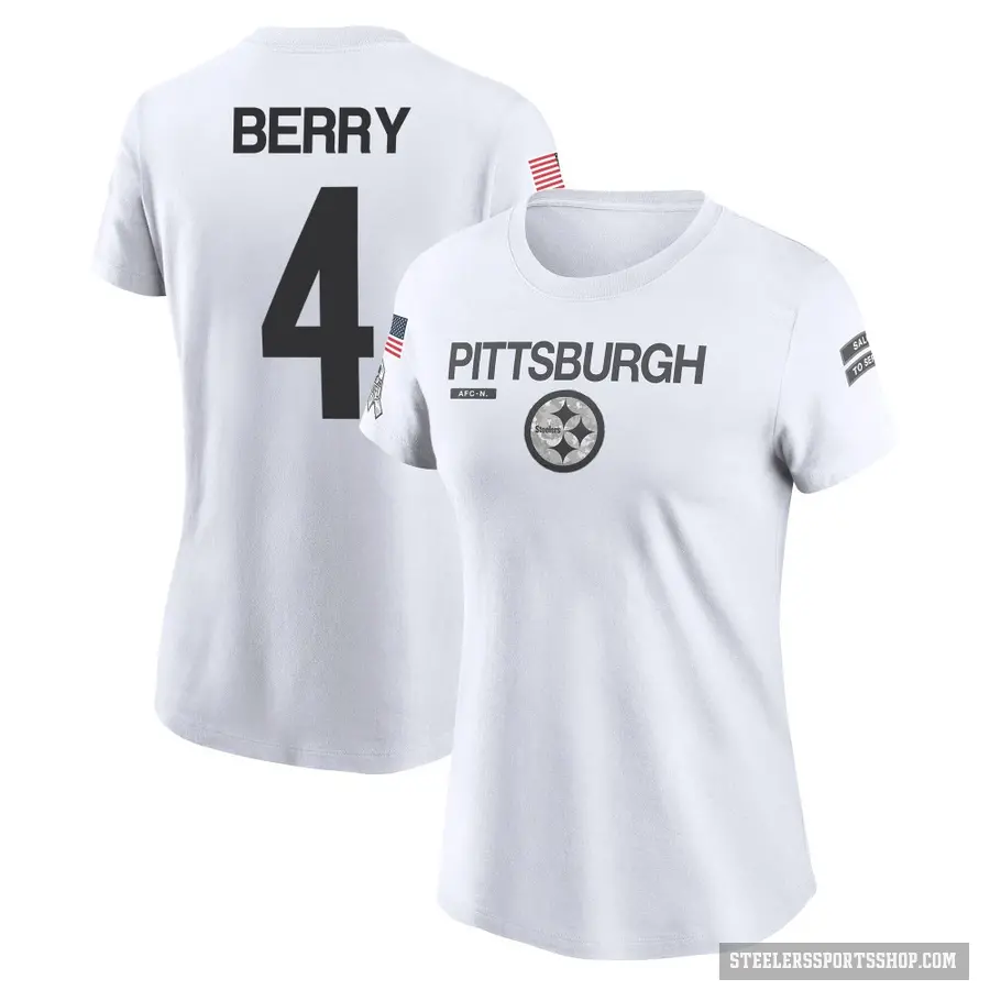 Women's ＃4 Jordan Berry Pittsburgh Steelers White 2024 Salute to Service Performance T-Shirt