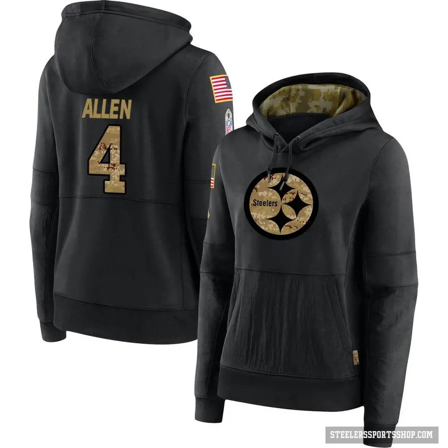 Women's ＃4 Kyle Allen Pittsburgh Steelers Black 2020 Salute to Service Sideline Performance Pullover Hoodie