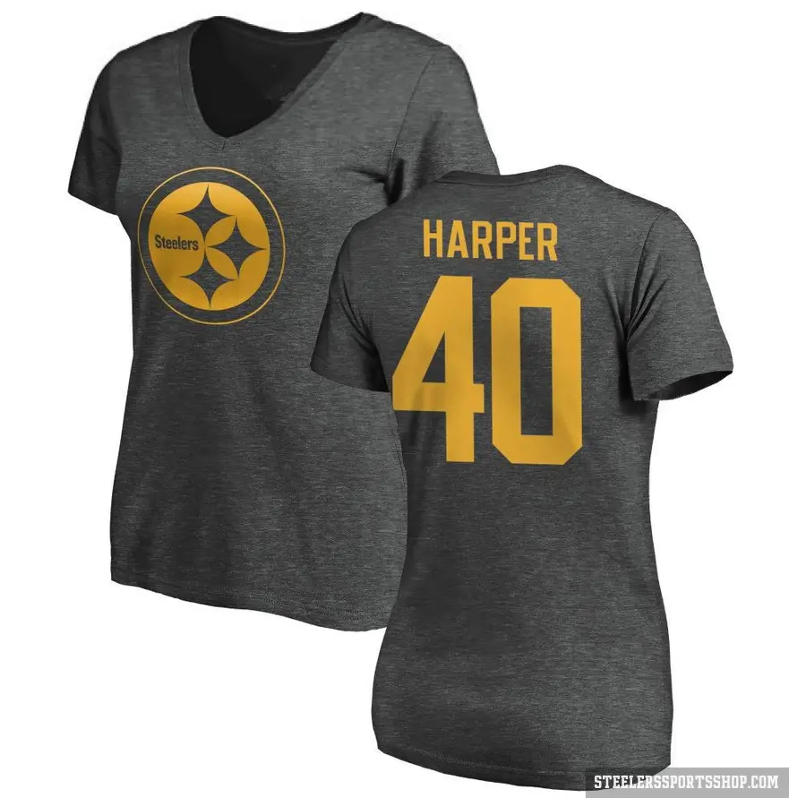 Women's ＃40 Devin Harper Pittsburgh Steelers Ash One Color T-Shirt