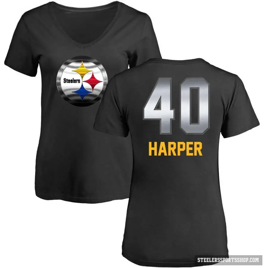 Women's ＃40 Devin Harper Pittsburgh Steelers Black Midnight Mascot T-Shirt