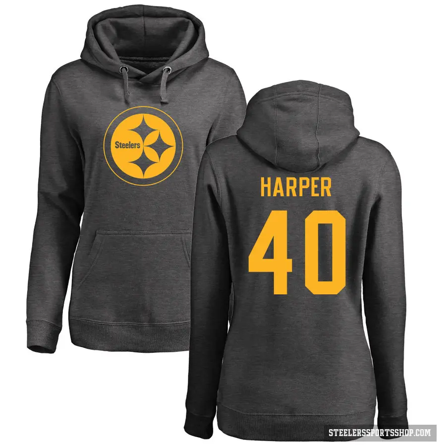 Women's ＃40 Devin Harper Pittsburgh Steelers Pro Line by Branded Ash One Color Pullover Hoodie