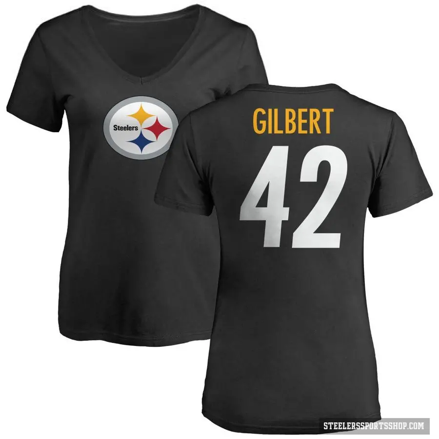 Women's ＃42 Zyon Gilbert Pittsburgh Steelers Black Logo Slim Fit T-Shirt