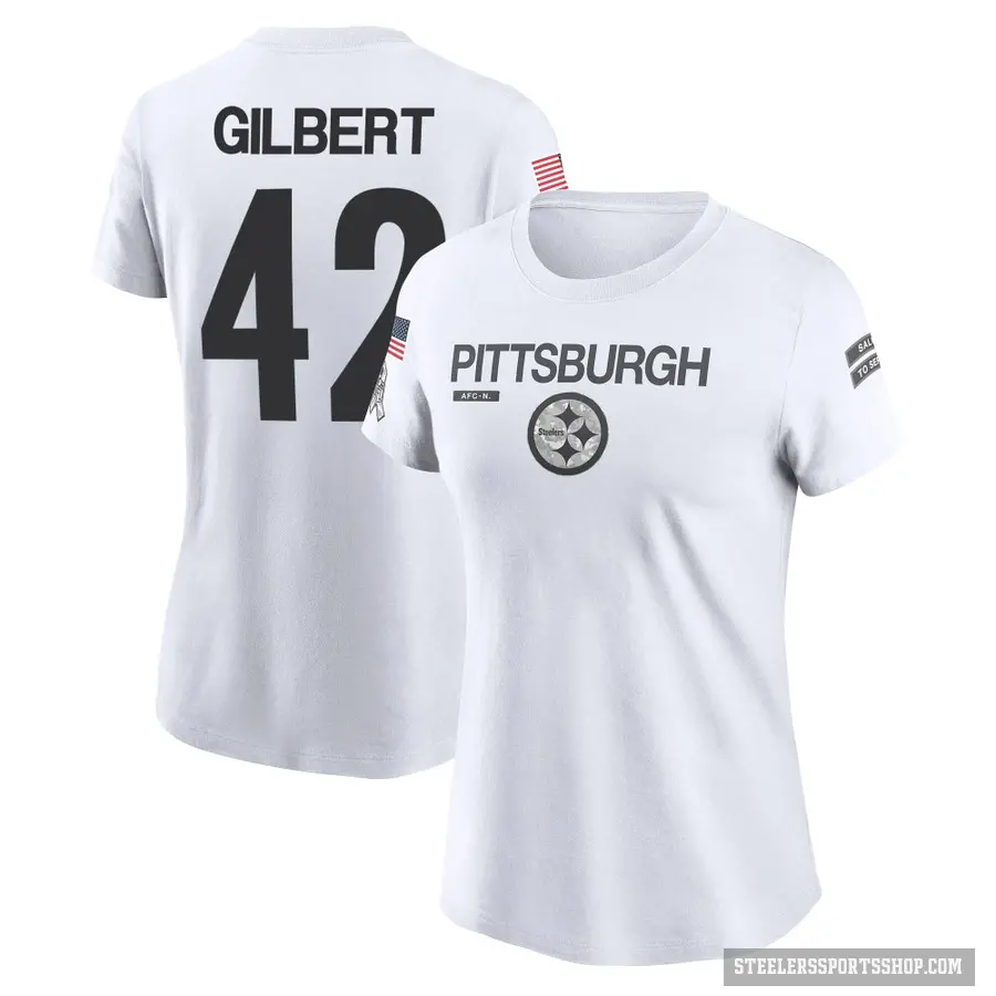 Women's ＃42 Zyon Gilbert Pittsburgh Steelers White 2024 Salute to Service Performance T-Shirt