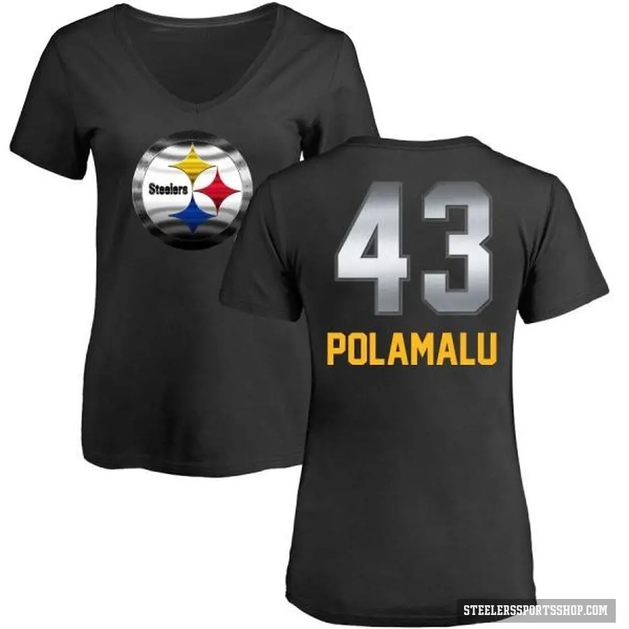 Women's ＃43 Troy Polamalu Pittsburgh Steelers Black Midnight Mascot T-Shirt