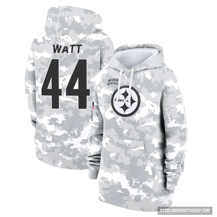 Women's ＃44 Derek Watt Pittsburgh Steelers Arctic Camo 2024 Salute to Service Club Fleece Pullover Hoodie