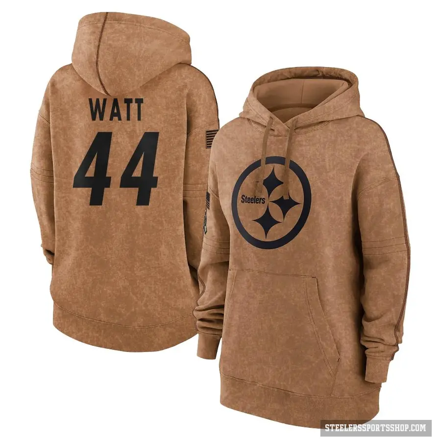 Women's ＃44 Derek Watt Pittsburgh Steelers Brown 2023 Salute To Service Pullover Hoodie