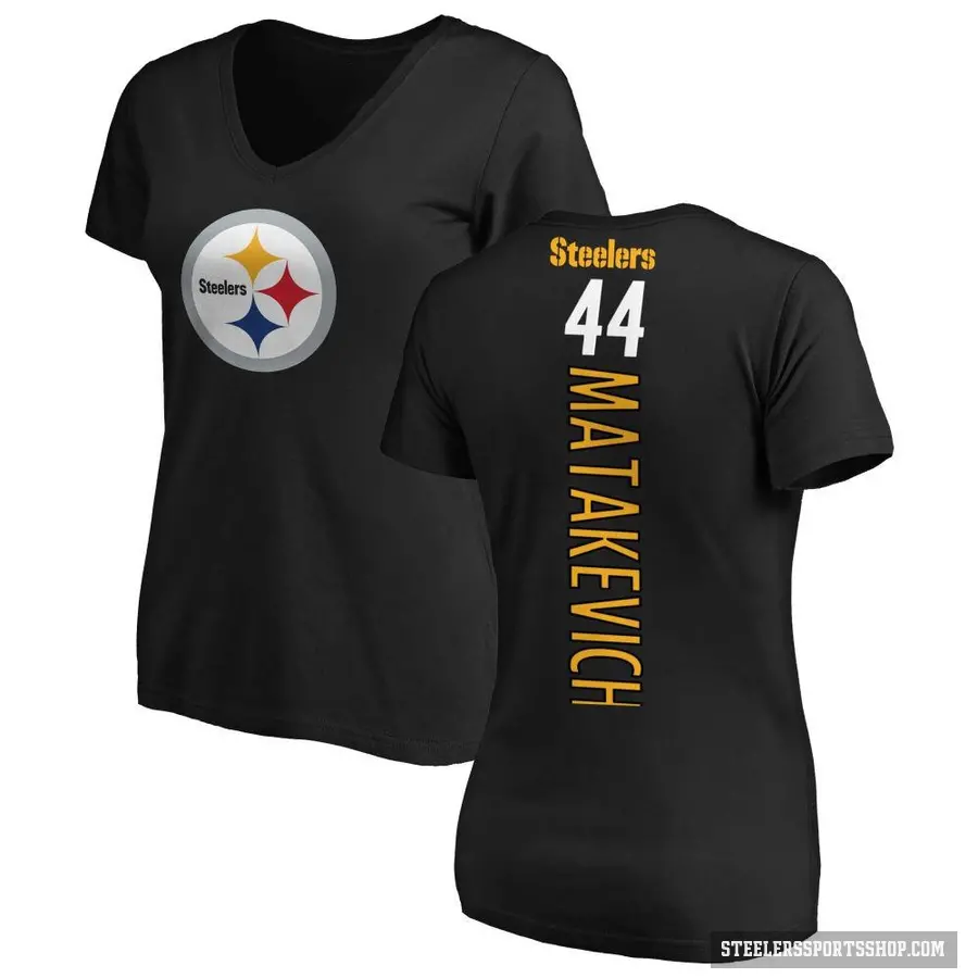 Women's ＃44 Tyler Matakevich Pittsburgh Steelers Black Backer Slim Fit T-Shirt