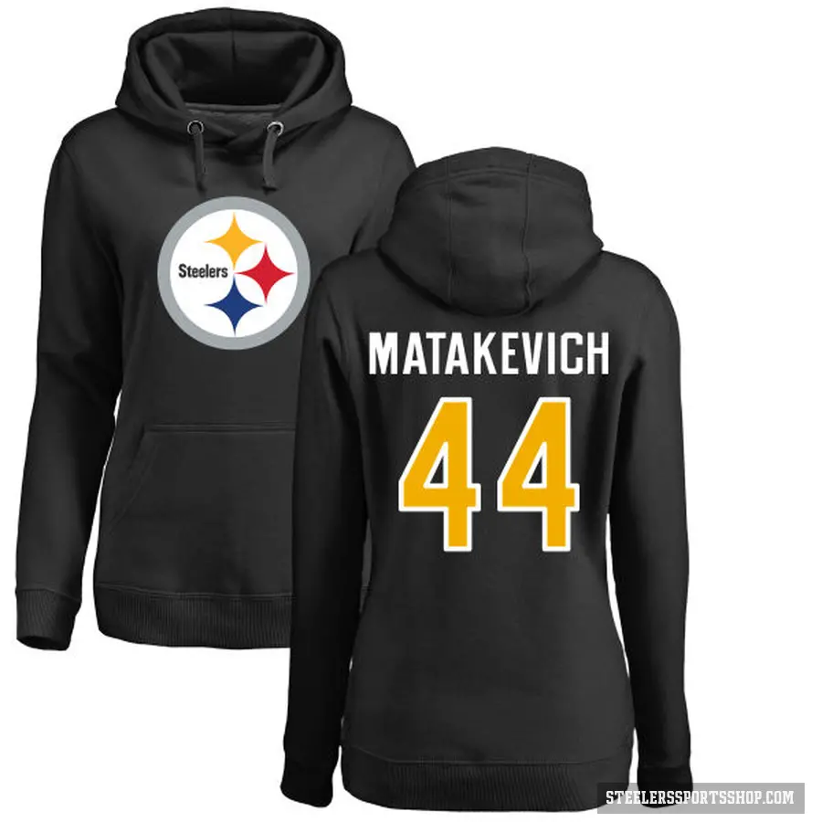 Women's ＃44 Tyler Matakevich Pittsburgh Steelers Black Pro Line Logo Pullover Hoodie