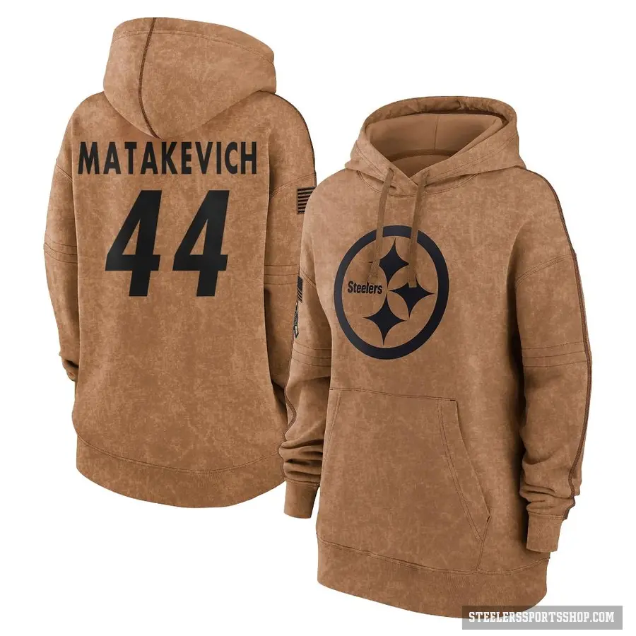 Women's ＃44 Tyler Matakevich Pittsburgh Steelers Brown 2023 Salute To Service Pullover Hoodie