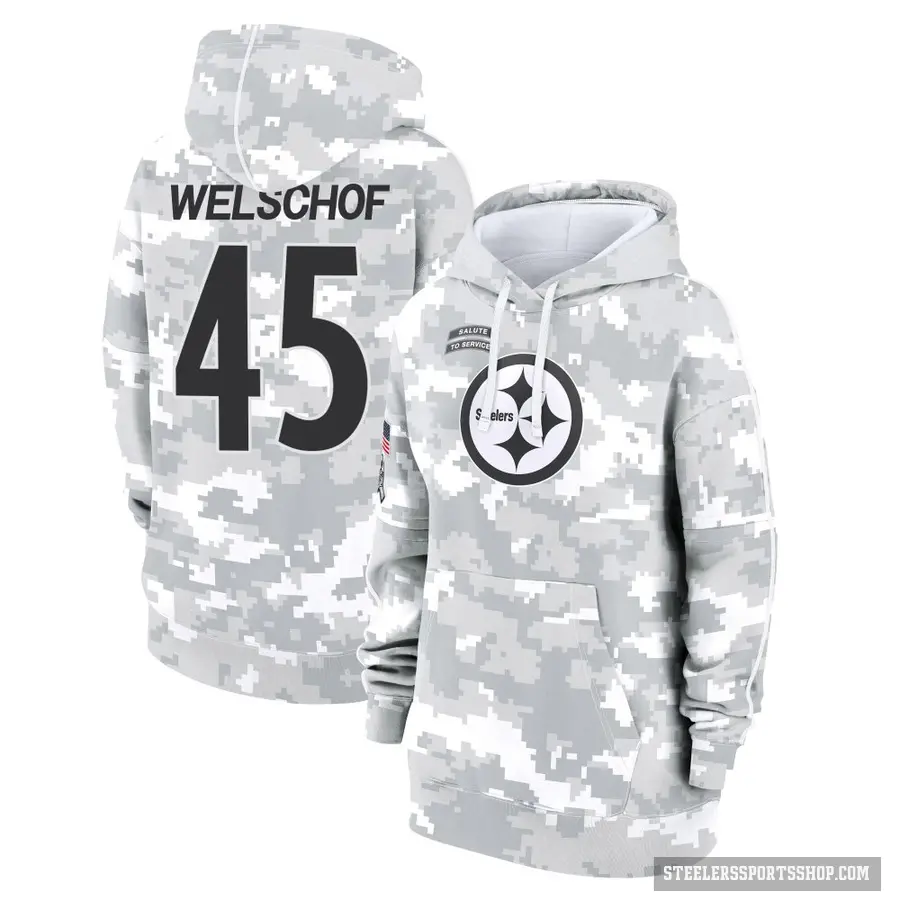 Women's ＃45 Julius Welschof Pittsburgh Steelers Arctic Camo 2024 Salute to Service Club Fleece Pullover Hoodie