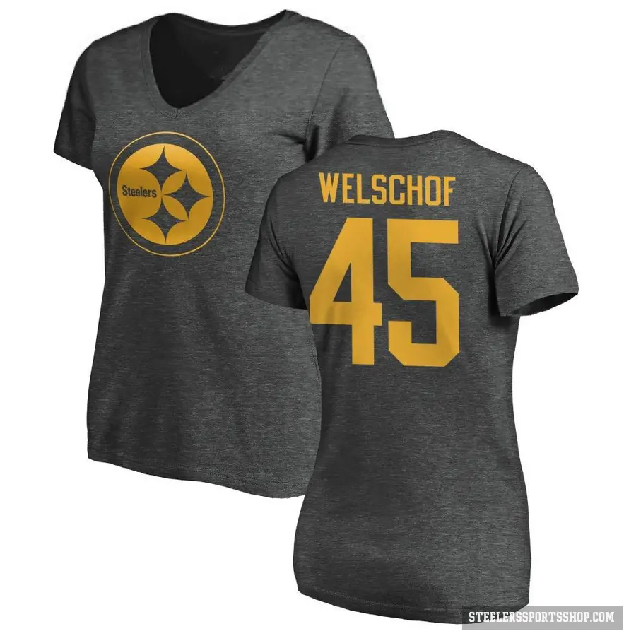 Women's ＃45 Julius Welschof Pittsburgh Steelers Ash One Color T-Shirt