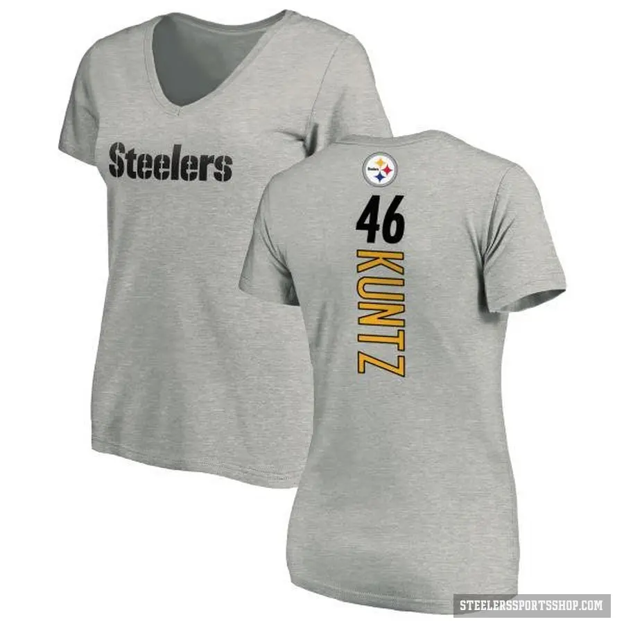 Women's ＃46 Christian Kuntz Pittsburgh Steelers Ash Backer V-Neck T-Shirt