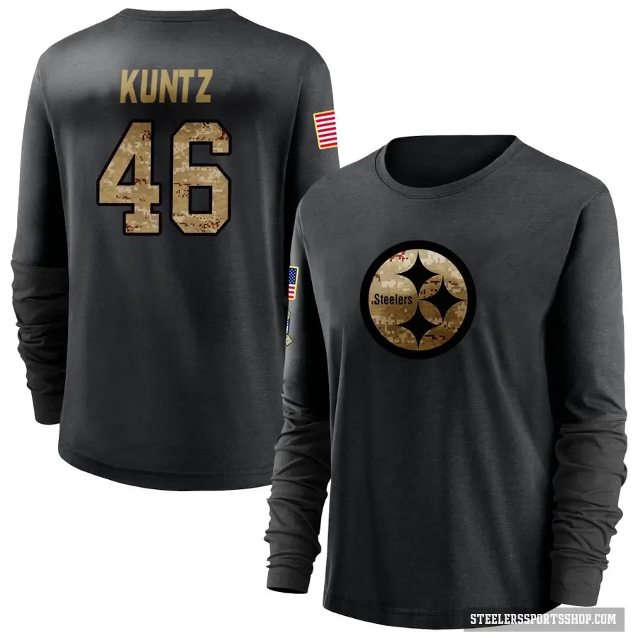 Women's ＃46 Christian Kuntz Pittsburgh Steelers Black 2020 Salute To Service Sideline Performance Long Sleeve T-Shirt