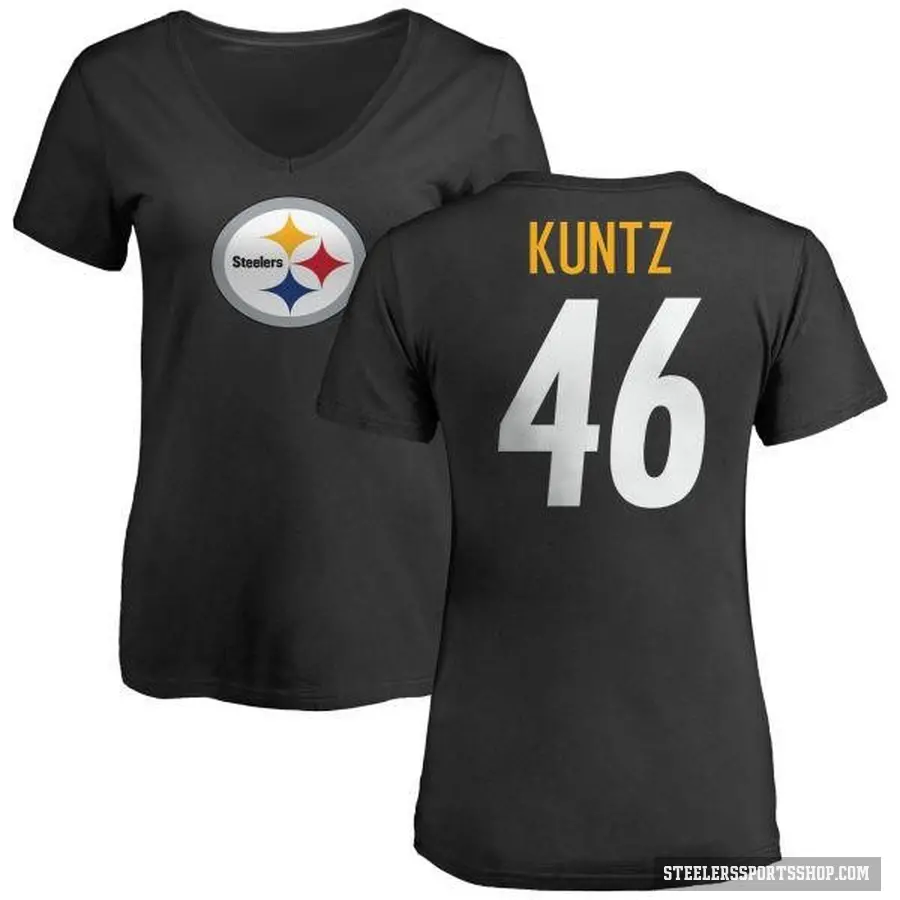 Women's ＃46 Christian Kuntz Pittsburgh Steelers Black Logo Slim Fit T-Shirt