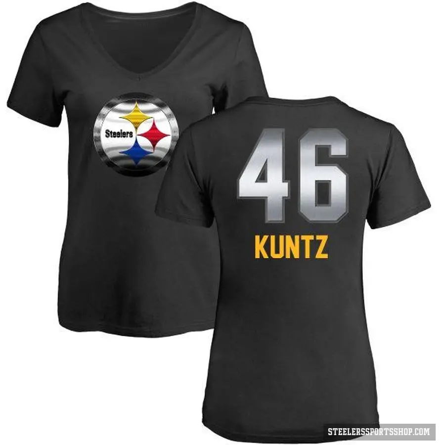 Women's ＃46 Christian Kuntz Pittsburgh Steelers Black Midnight Mascot T-Shirt