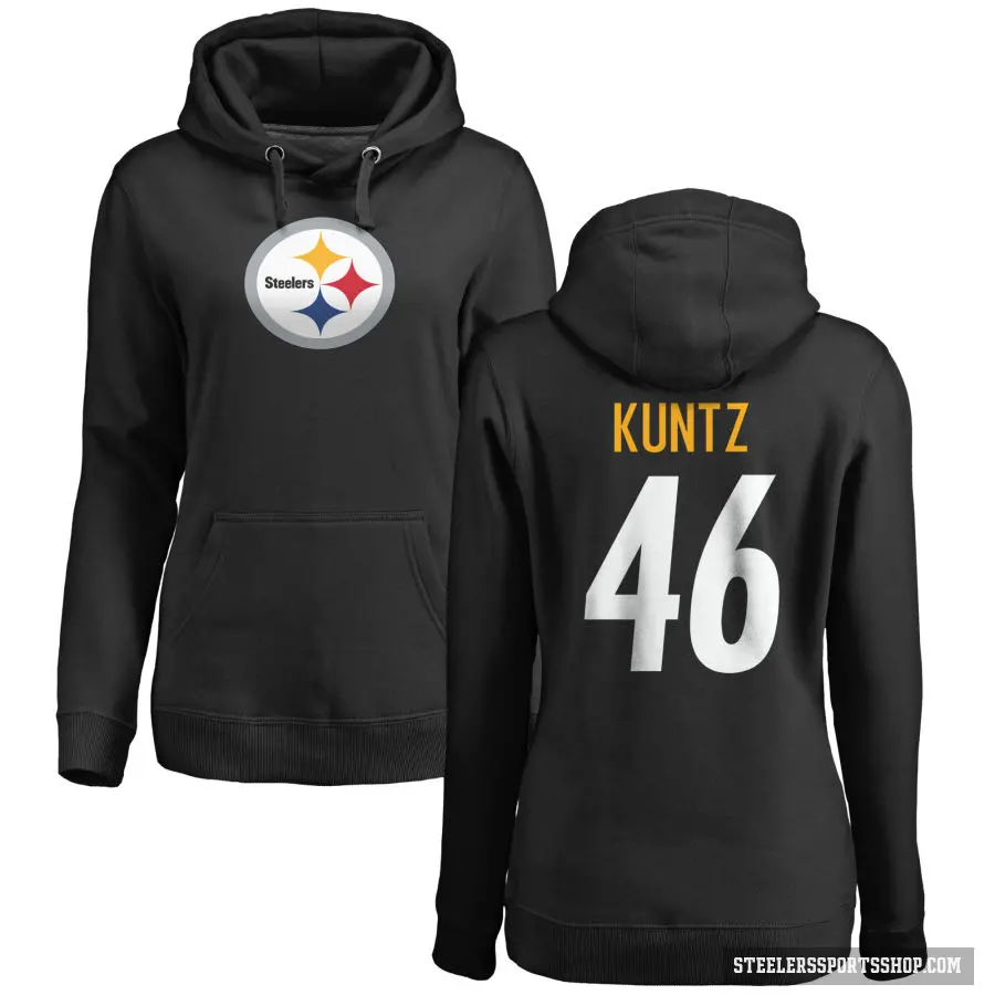 Women's ＃46 Christian Kuntz Pittsburgh Steelers Black Pro Line Logo Pullover Hoodie