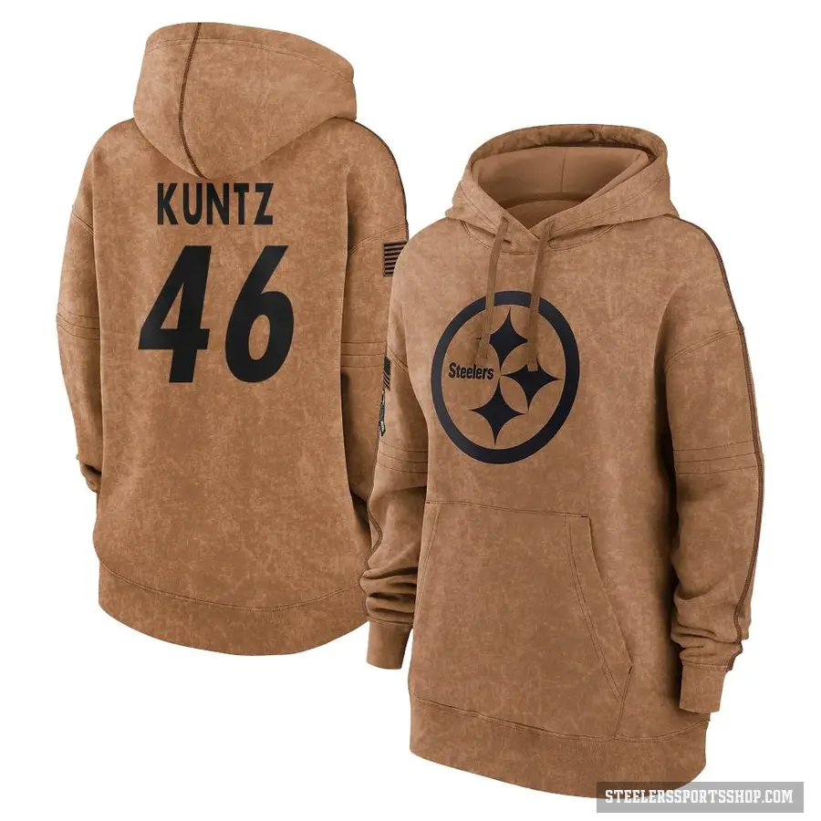 Women's ＃46 Christian Kuntz Pittsburgh Steelers Brown 2023 Salute To Service Pullover Hoodie