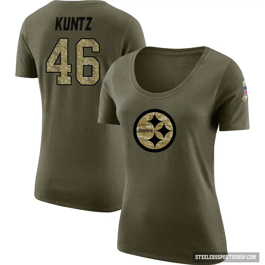 Women's ＃46 Christian Kuntz Pittsburgh Steelers Olive Salute to Service Scoop Neck T-Shirt