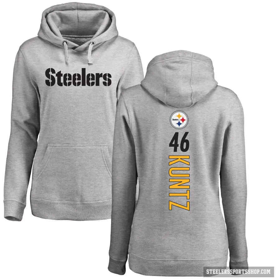 Women's ＃46 Christian Kuntz Pittsburgh Steelers Pro Line Ash Backer Pullover Hoodie