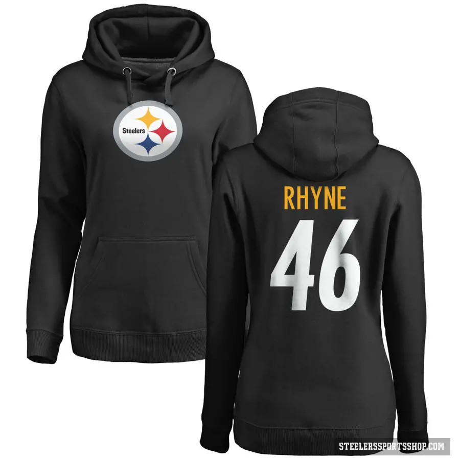 Women's ＃46 Forrest Rhyne Pittsburgh Steelers Black Pro Line Logo Pullover Hoodie