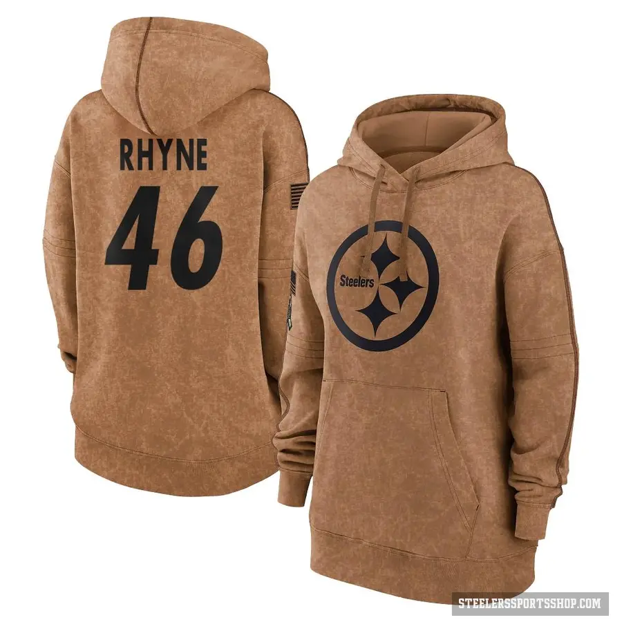 Women's ＃46 Forrest Rhyne Pittsburgh Steelers Brown 2023 Salute To Service Pullover Hoodie