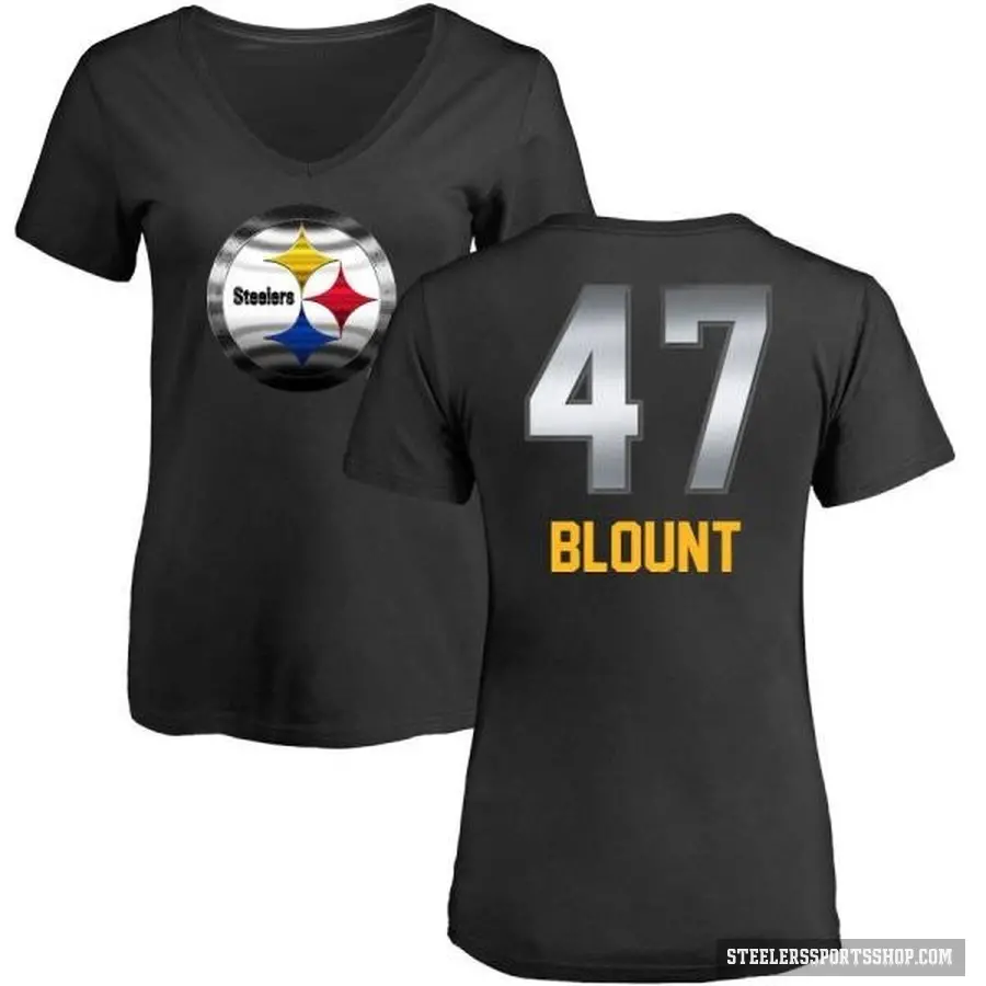 Women's ＃47 Mel Blount Pittsburgh Steelers Black Midnight Mascot T-Shirt