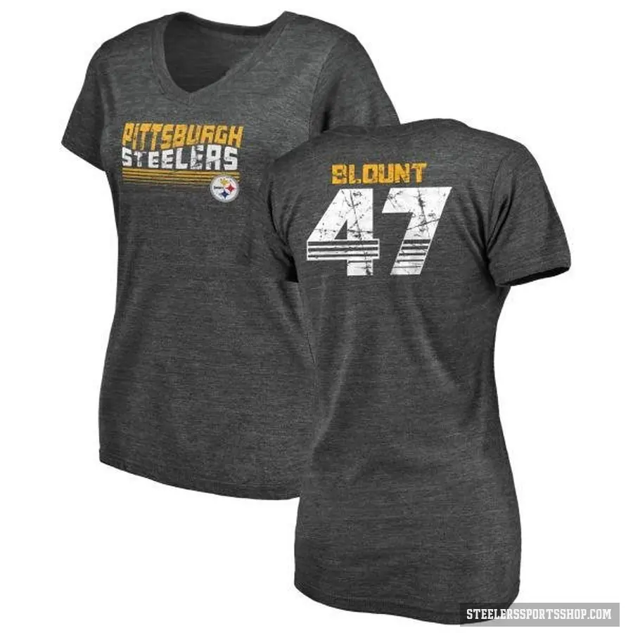 Women's ＃47 Mel Blount Pittsburgh Steelers Black Retro V-Neck T-Shirt