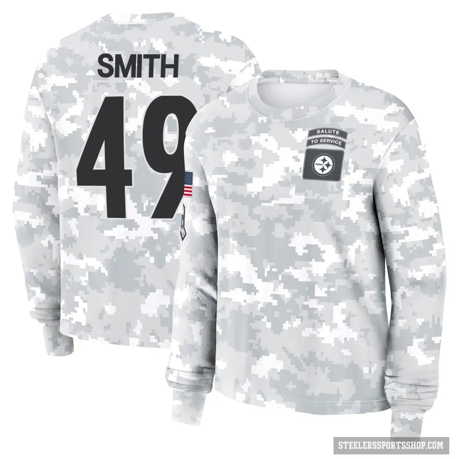 Women's ＃49 Jaylon Smith Pittsburgh Steelers Camo Arctic 2024 Salute to Service Long Sleeve T-Shirt