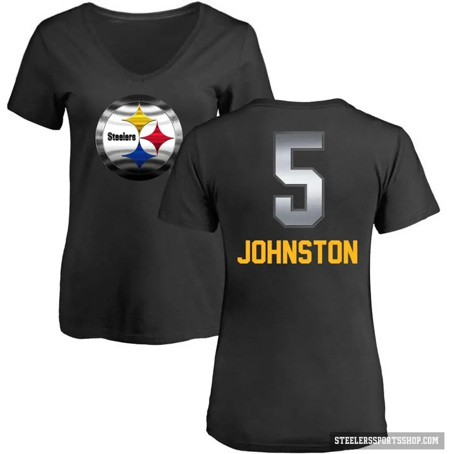 Women's ＃5 Cameron Johnston Pittsburgh Steelers Black Midnight Mascot T-Shirt