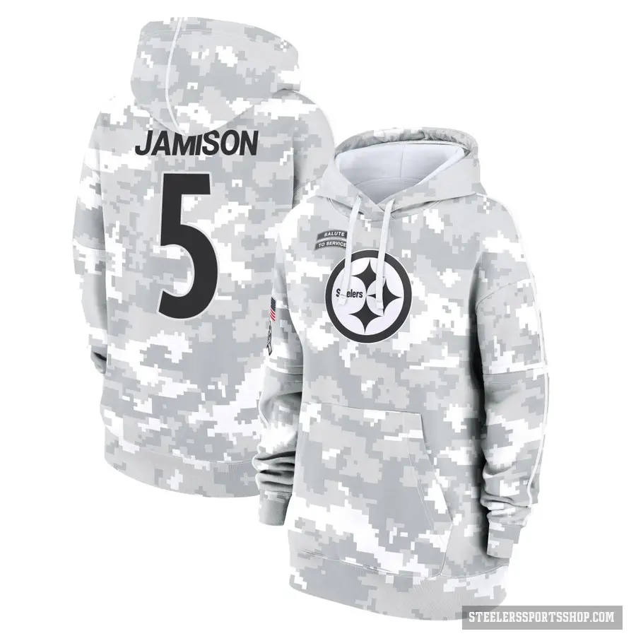 Women's ＃5 D'Shawn Jamison Pittsburgh Steelers Arctic Camo 2024 Salute to Service Club Fleece Pullover Hoodie