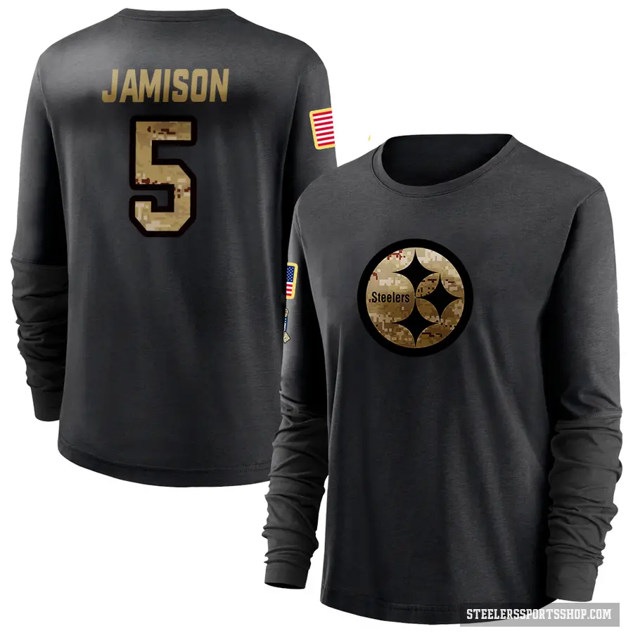 Women's ＃5 D'Shawn Jamison Pittsburgh Steelers Black 2020 Salute To Service Sideline Performance Long Sleeve T-Shirt