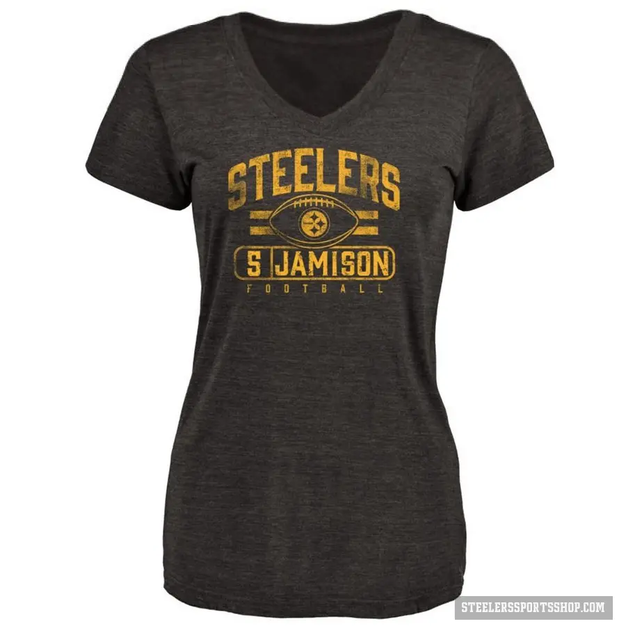 Women's ＃5 D'Shawn Jamison Pittsburgh Steelers Black Flanker T-Shirt