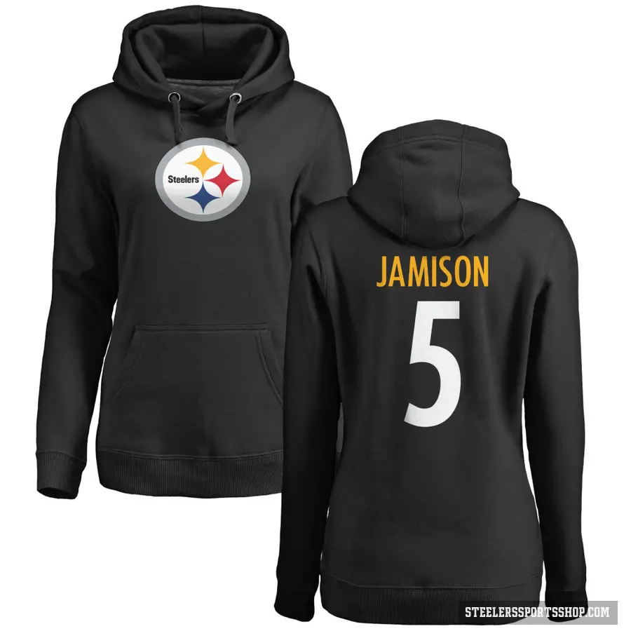 Women's ＃5 D'Shawn Jamison Pittsburgh Steelers Black Pro Line Logo Pullover Hoodie