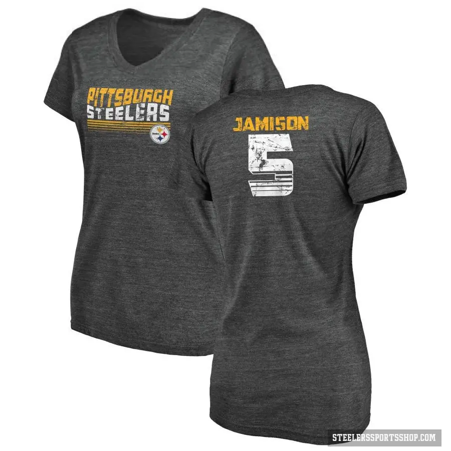 Women's ＃5 D'Shawn Jamison Pittsburgh Steelers Black Retro V-Neck T-Shirt