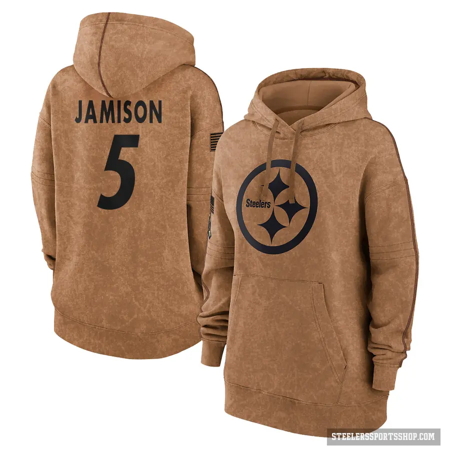 Women's ＃5 D'Shawn Jamison Pittsburgh Steelers Brown 2023 Salute To Service Pullover Hoodie