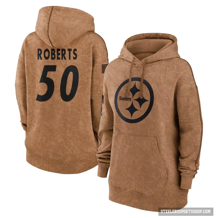 Women's ＃50 Elandon Roberts Pittsburgh Steelers Brown 2023 Salute To Service Pullover Hoodie