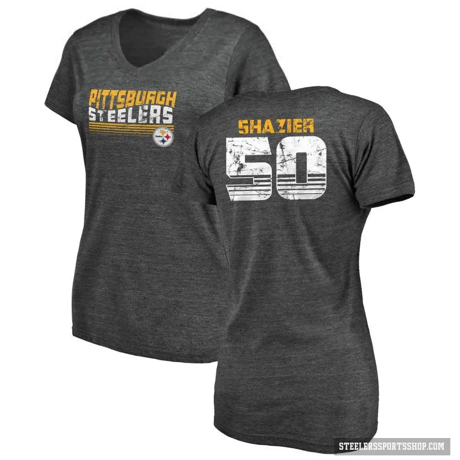 Women's ＃50 Ryan Shazier Pittsburgh Steelers Black Retro V-Neck T-Shirt