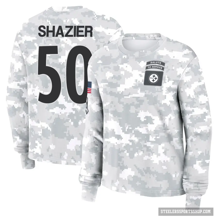 Women's ＃50 Ryan Shazier Pittsburgh Steelers Camo Arctic 2024 Salute to Service Long Sleeve T-Shirt