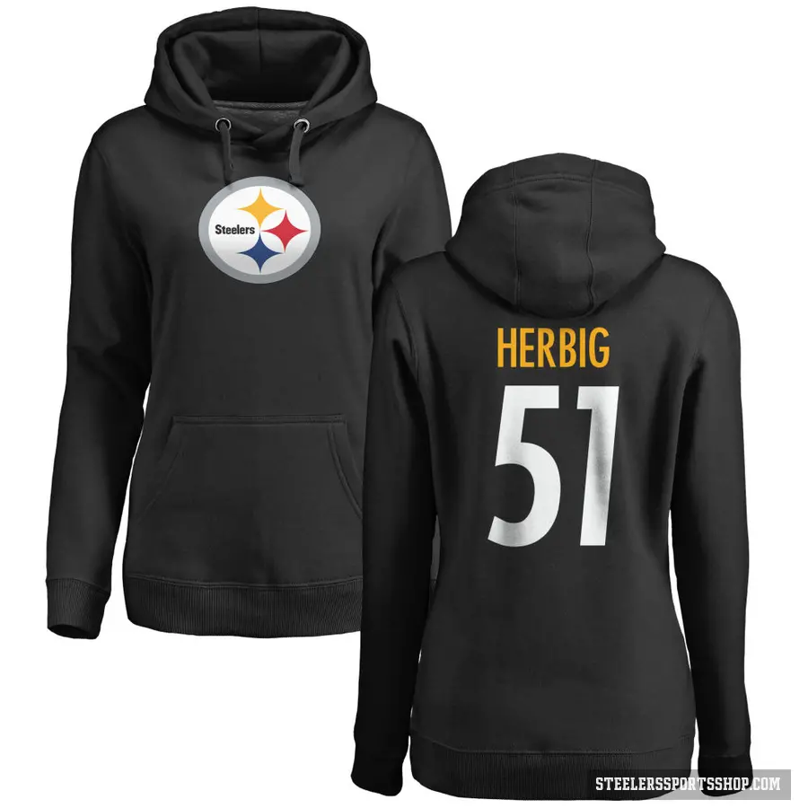 Women's ＃51 Nick Herbig Pittsburgh Steelers Black Pro Line Logo Pullover Hoodie