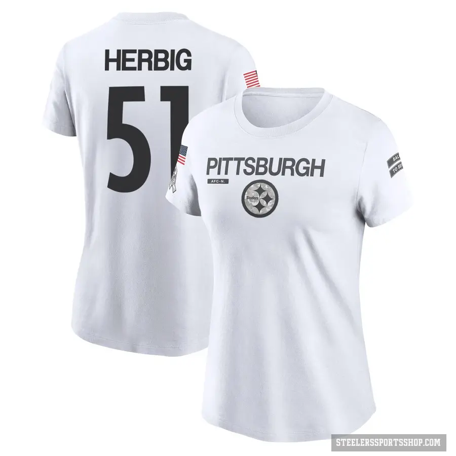 Women's ＃51 Nick Herbig Pittsburgh Steelers White 2024 Salute to Service Performance T-Shirt